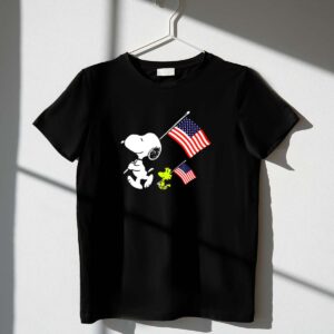 4th Of July Snoopy Woodstock With American Flag T-Shirt