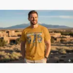 575-area-code-shirt-taos-new-mexico-hometown-tee-comfort-colors-t-shirt-thematic-male-mustard.webp Man wearing a mustard yellow garment-dyed t-shirt featuring the 575 area code Taos New Mexico hometown design on front chest