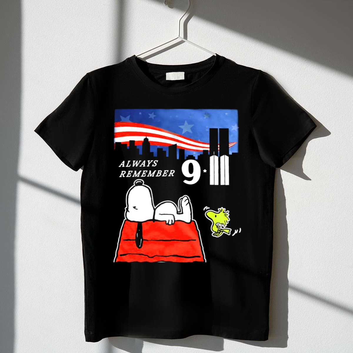 Always Remember 9/11 Snoopy Peanuts Movie Twin Towers T-Shirt - Image 7