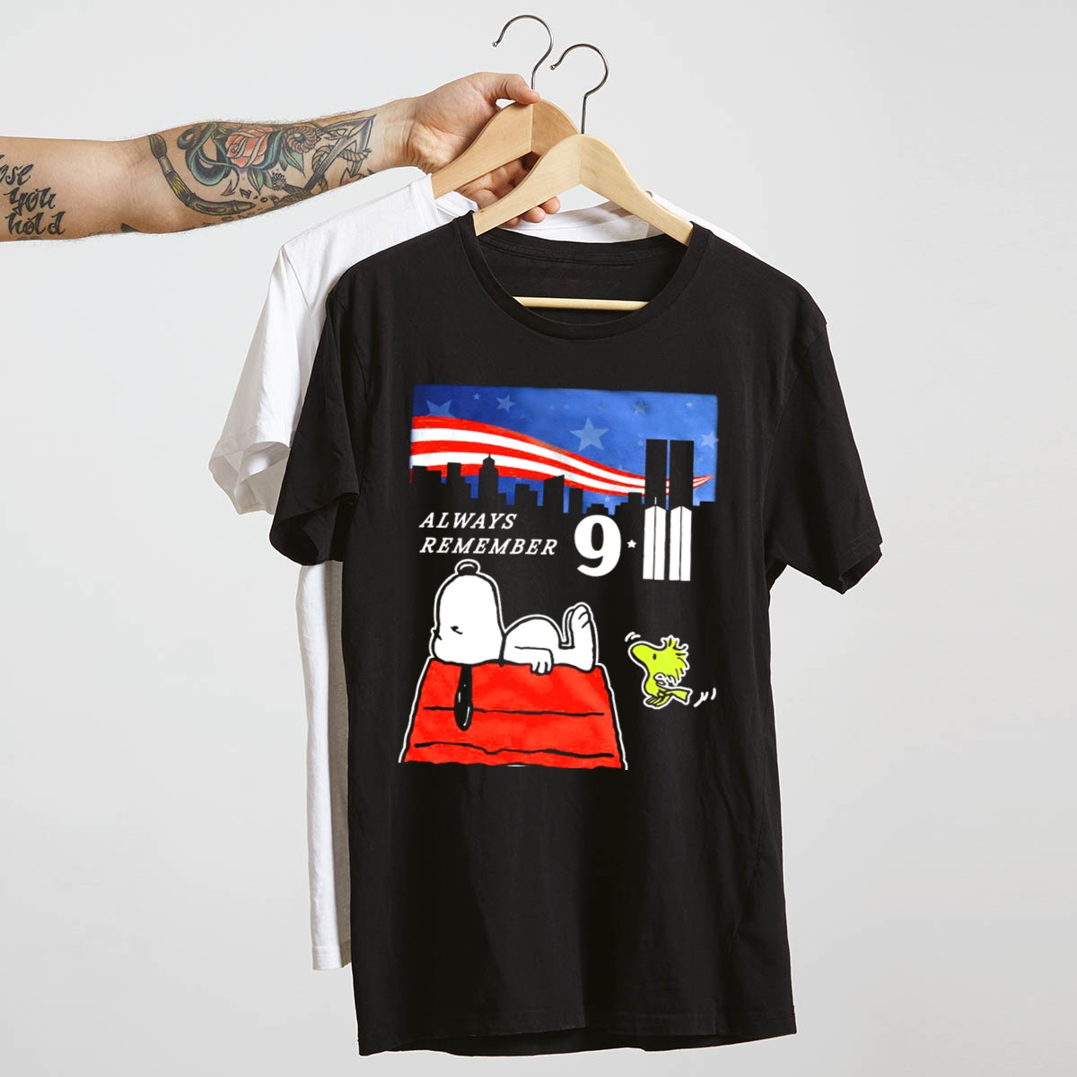 Always Remember 9/11 Snoopy Peanuts Movie Twin Towers T-Shirt - Image 10