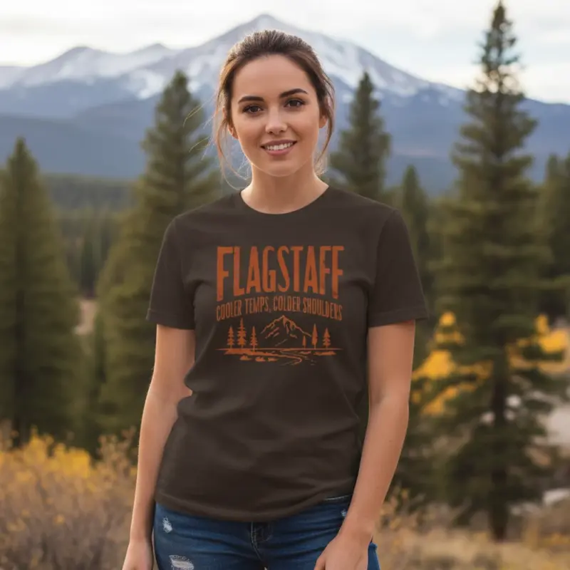 flagstaff arizona souvenir shirt vacation travel tee comfort thematic female espresso