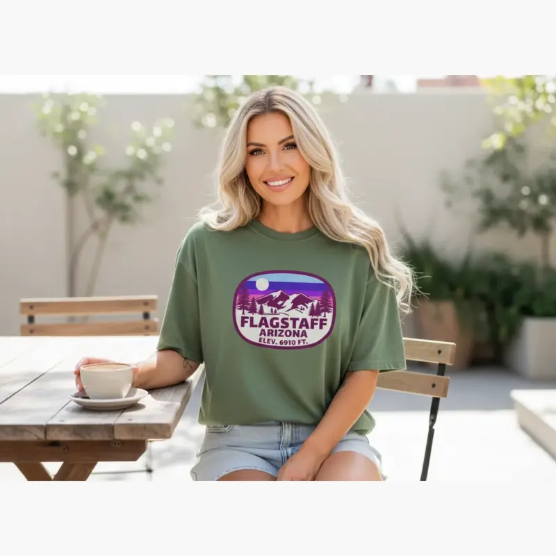 flagstaff elevation shirt 6910 ft high desert hometown tee c mature female moss
