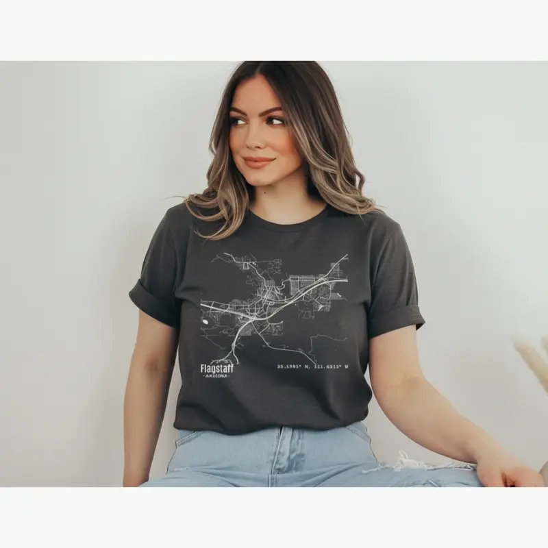 flagstaff street map shirt downtown route 66 hometown tee co creative female pepper