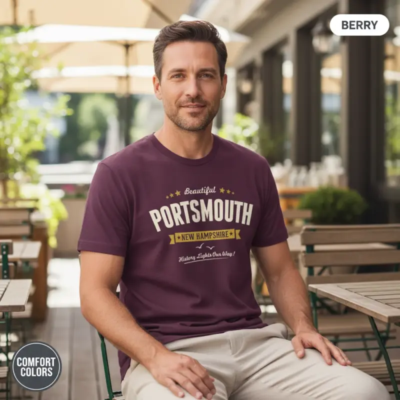 portsmouth new hampshire history lights our way comfort colors t shirt mature male berry