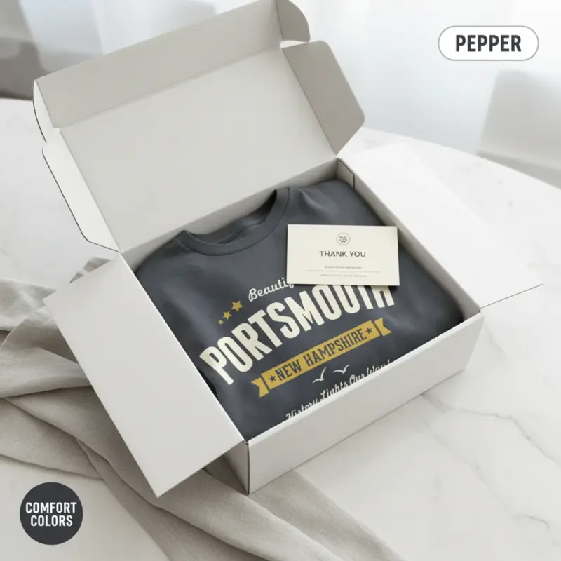portsmouth new hampshire history lights our way comfort colors t shirt packaging pepper