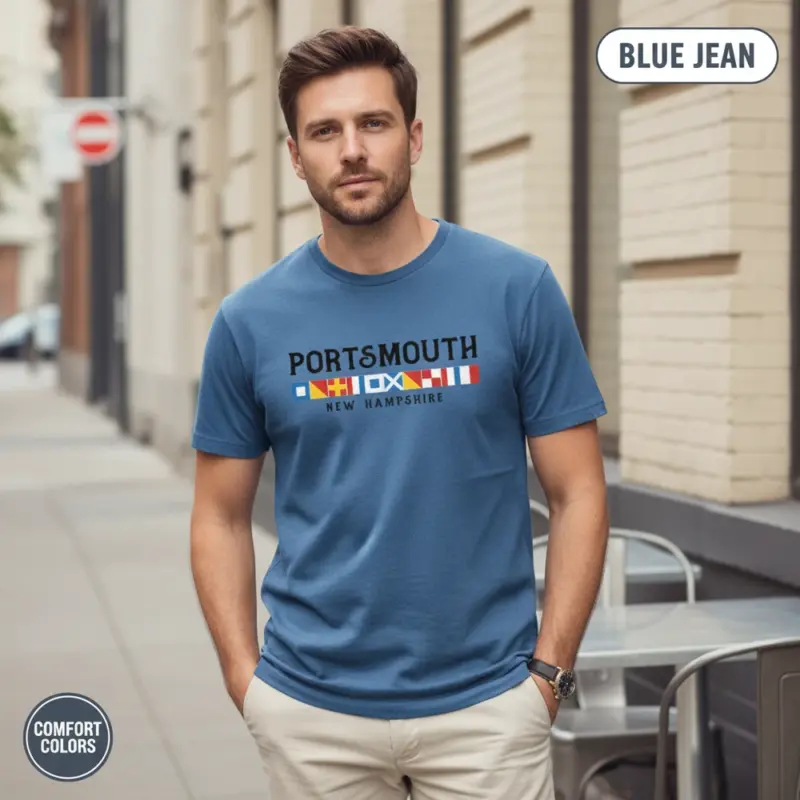 portsmouth new hampshire nautical flags comfort colors t shirt urban street male adult blue jean