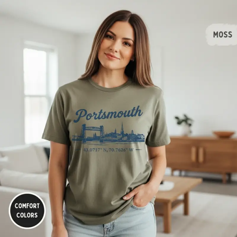 portsmouth nh coordinates shirt 4307n 7076w hometown tee comfort colors t shirt casual indoor female mature moss