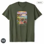 portsmouth-seaport-shirt-new-hampshire-harbor-nautical-tee-comfort-colors-t-shirt-studio-frontal-moss.webp Moss green Comfort Colors garment-dyed t-shirt featuring Portsmouth New Hampshire seaport nautical graphic with sailboats, lighthouse, and harbor typography