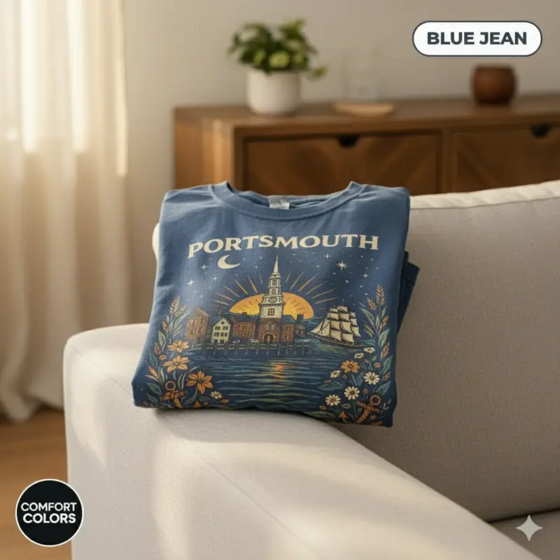 portsmouth skyline shirt harbor steeple new hampshire tee comfort colors t shirt interior blue jean