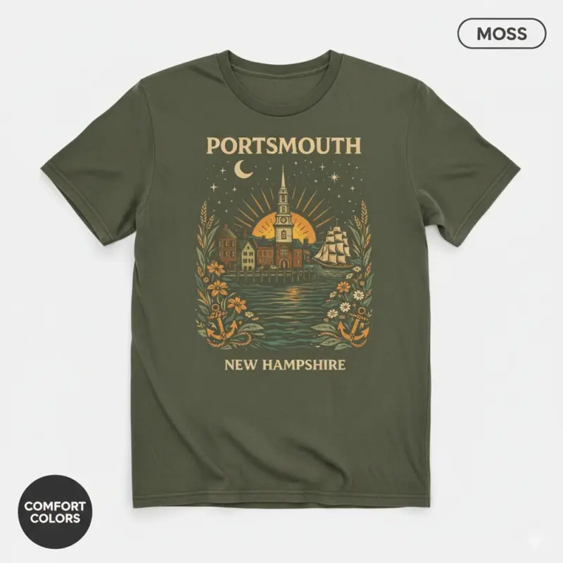 portsmouth skyline shirt harbor steeple new hampshire tee comfort colors t shirt studio frontal moss