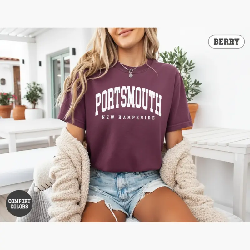 portsmouth varsity shirt nh hometown pride tee comfort colors t shirt mature female berry