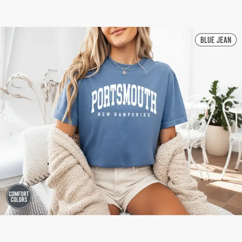 portsmouth varsity shirt nh hometown pride tee comfort colors t shirt mature female blue jean