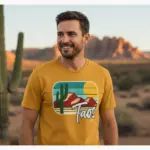 taos high desert shirt sagebrush mountains new mexico tee comfort colors t shirt thematic male mustard