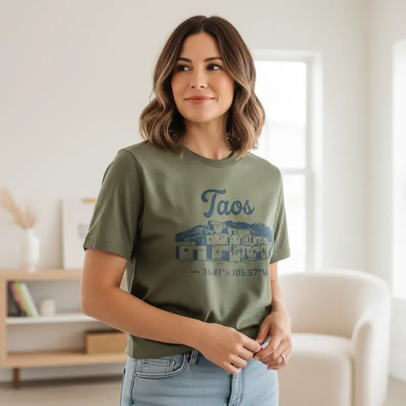 taos nm coordinates shirt 3641n 10557w hometown tee comfort colors t shirt casual indoor female mature moss
