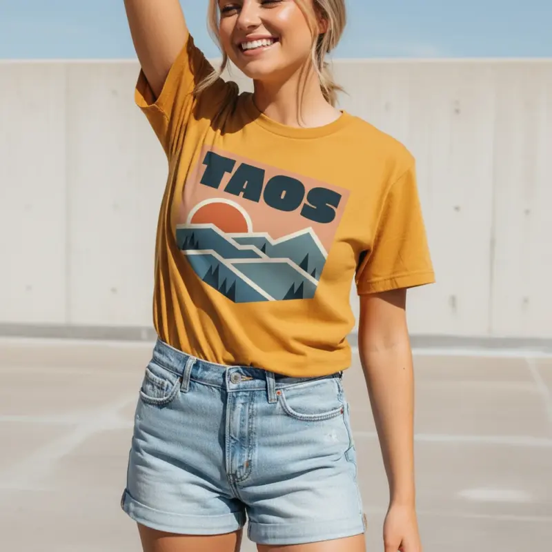 taos skyline shirt adobe mountain new mexico tee comfort colors t shirt sunlight female mustard