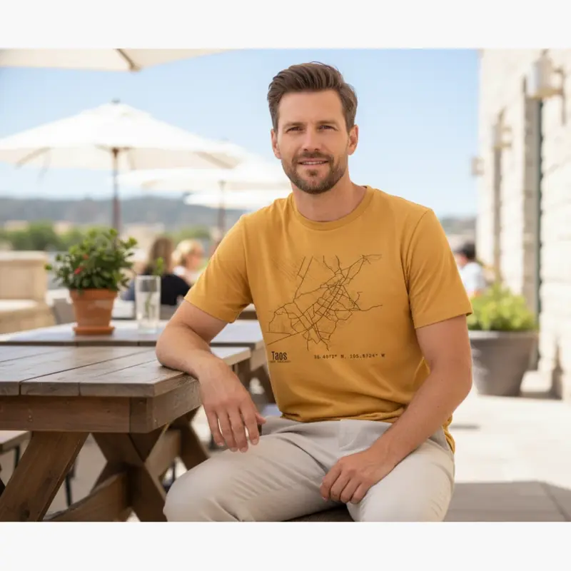 taos street map shirt plaza downtown hometown tee comfort colors t shirt mature male mustard